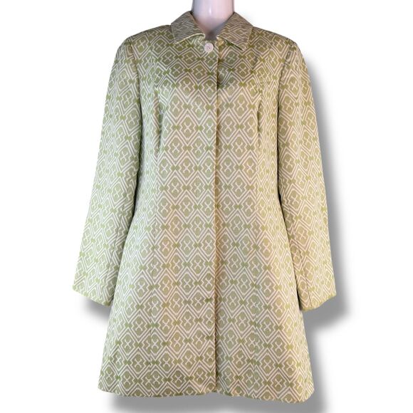 Vintage 'Enough About Me' Long Button Up Mint Green Art Deco 70s Coat Sz 6 Retro - Picture 1 of 11
